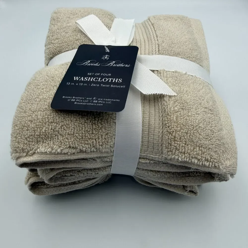 Brooks Brothers Washcloths Set of 4 Beige Stone Zero Twist Solucell 13